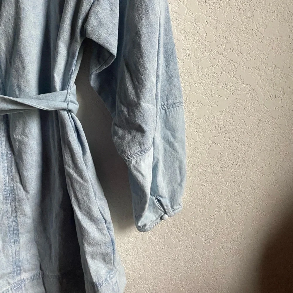 Free People Ora Denim Mini Stylish Two Toned Light Blue Belted Mini Dress Sz L